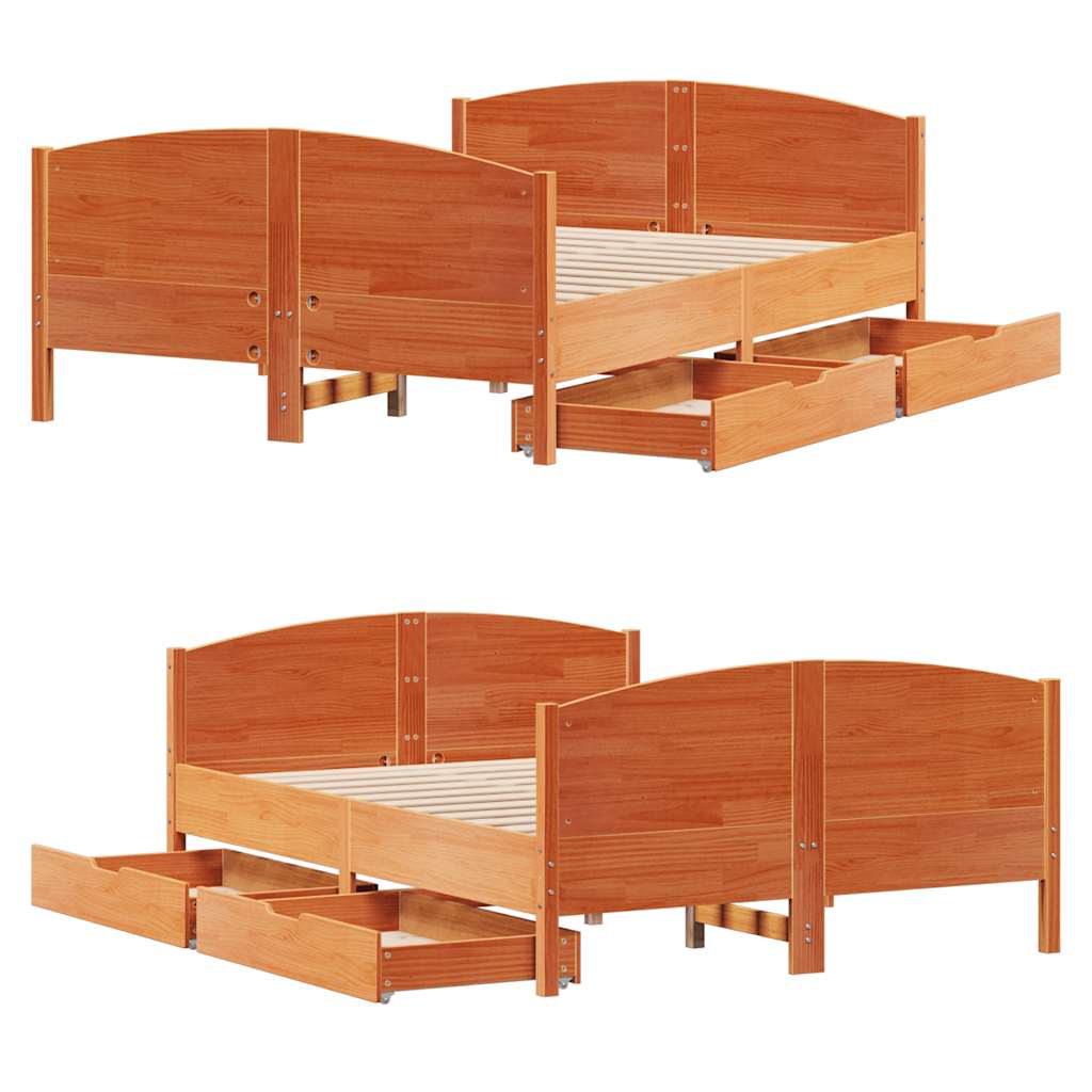 Cadre de lit sans matelas cire marron 150x200cm bois pin massif - XIOS