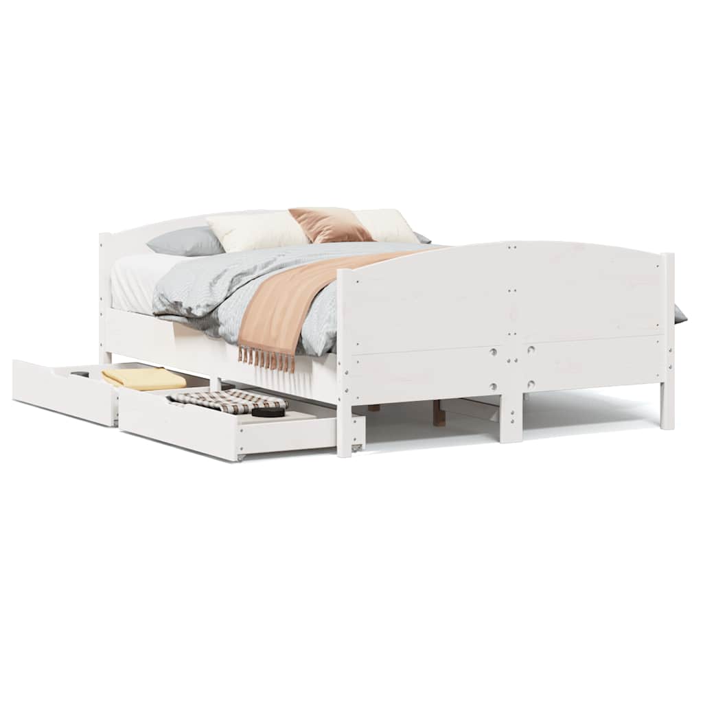 Cadre de lit sans matelas blanc 140x200 cm bois de pin massif - XIOS