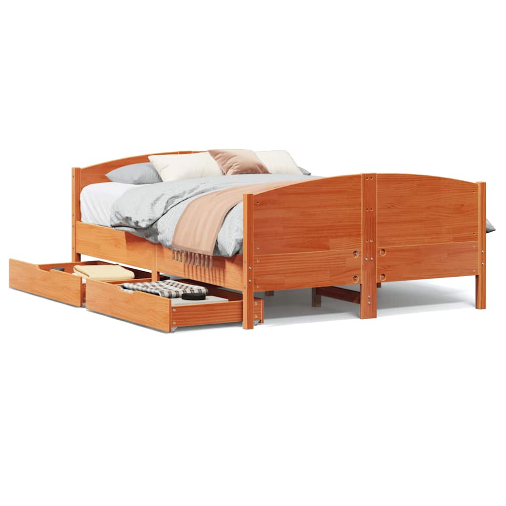 Cadre de lit sans matelas cire marron 120x200cm bois pin massif - XIOS