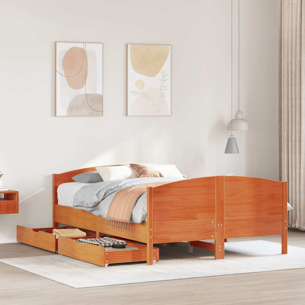 Cadre de lit sans matelas cire marron 120x200cm bois pin massif - XIOS