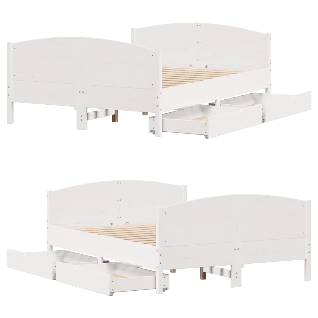 Cadre de lit sans matelas blanc 140x190 cm bois de pin massif - XIOS