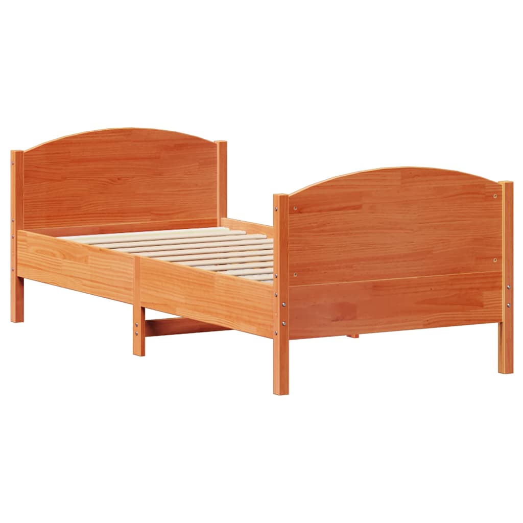 Cadre de lit sans matelas cire marron 100x200cm bois pin massif - XIOS