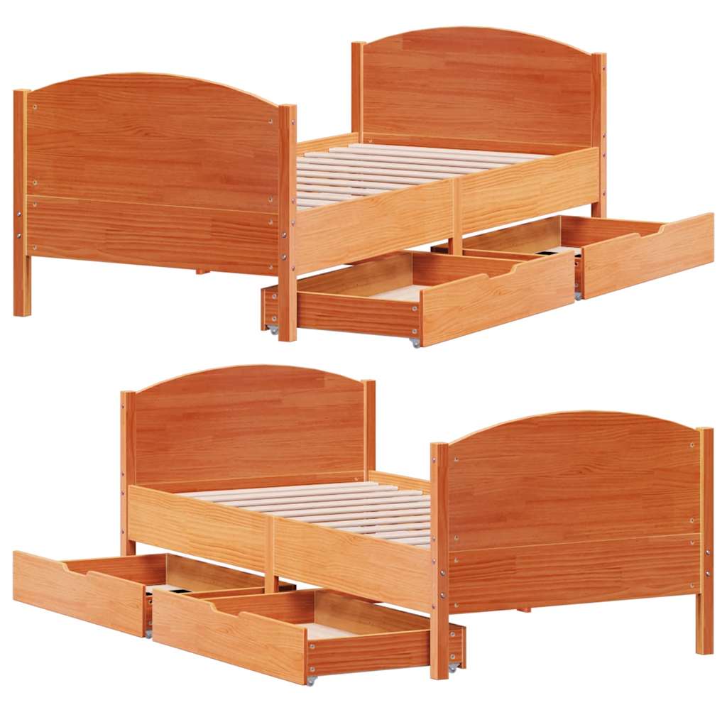 Cadre de lit sans matelas cire marron 90x200 cm bois pin massif - XIOS