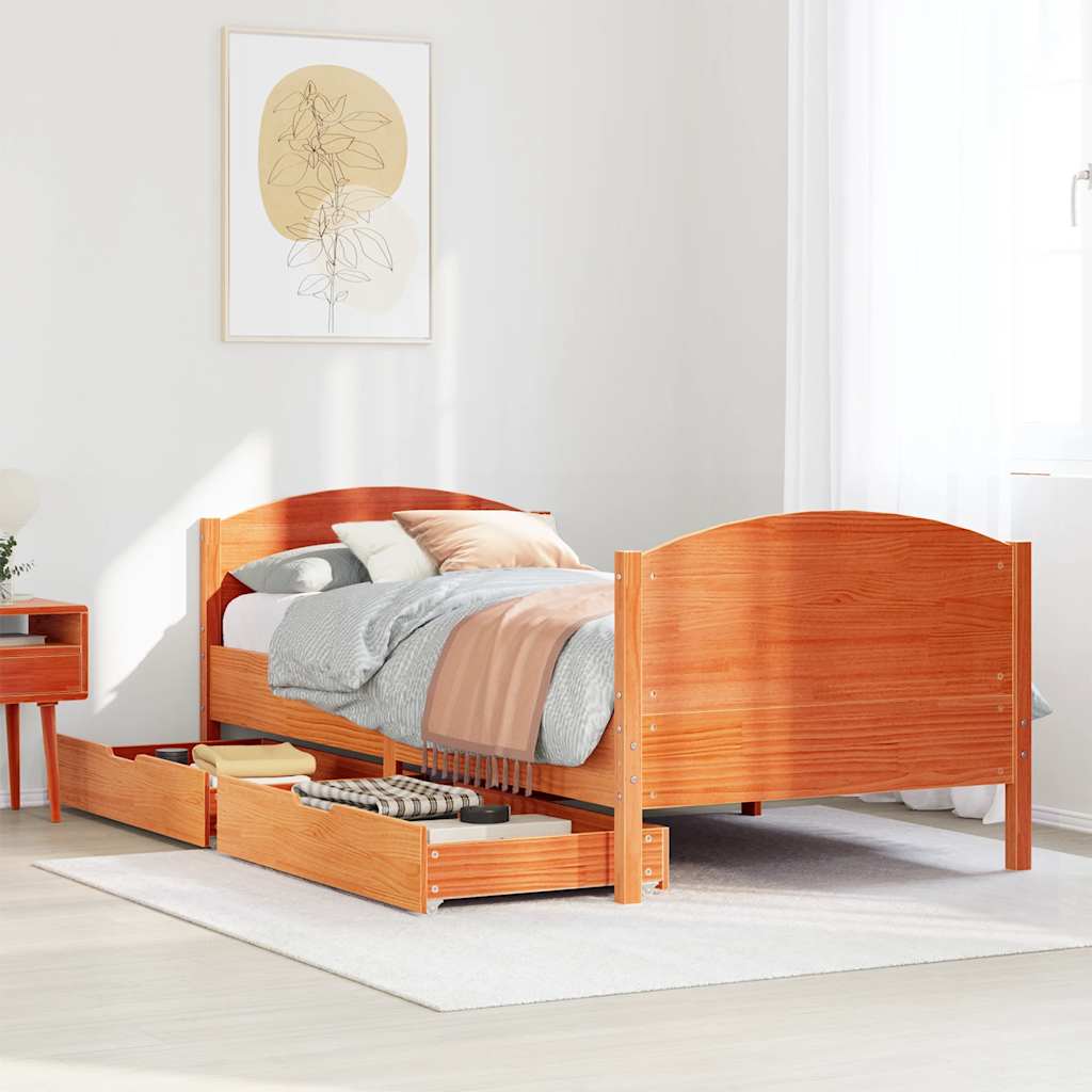 Cadre de lit sans matelas cire marron 90x200 cm bois pin massif - XIOS