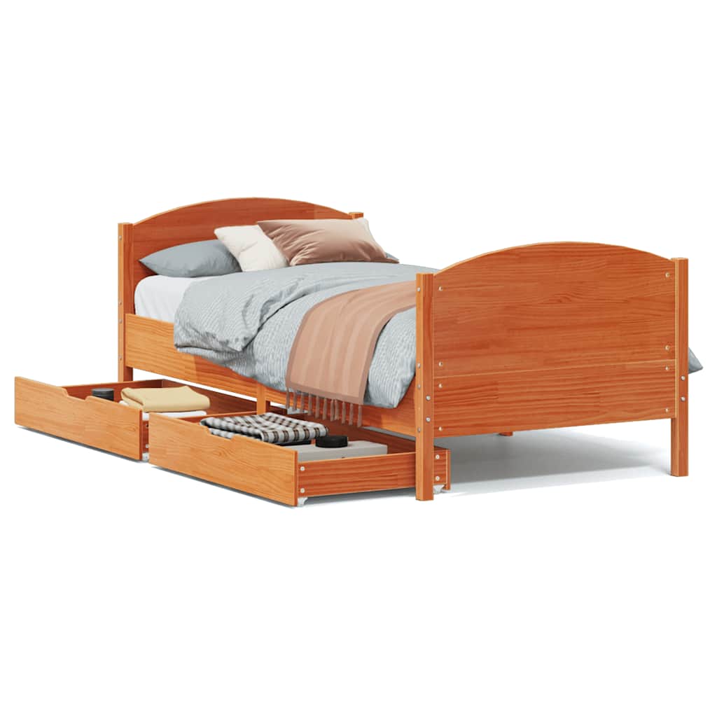 Cadre de lit sans matelas cire marron 75x190 cm bois pin massif - XIOS