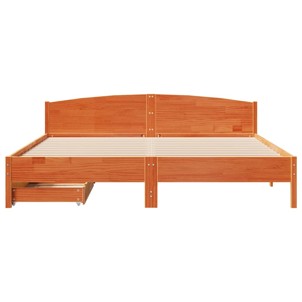Cadre de lit sans matelas cire marron 200x200cm bois pin massif - XIOS