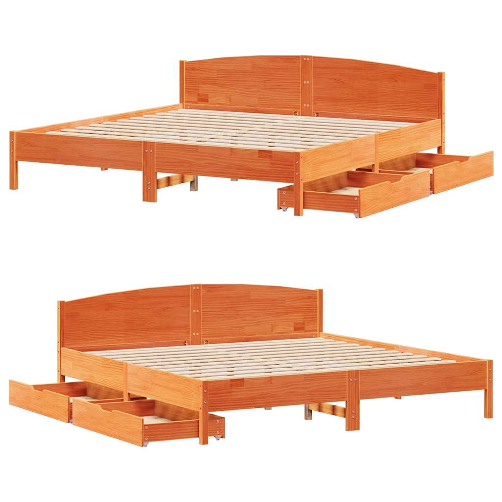 Cadre de lit sans matelas cire marron 200x200cm bois pin massif - XIOS