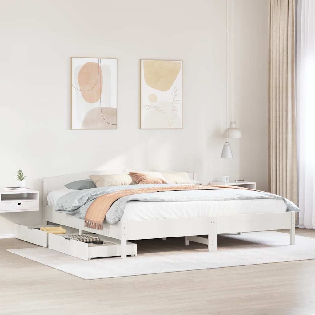 Cadre de lit sans matelas blanc 180x200 cm bois massif de pin