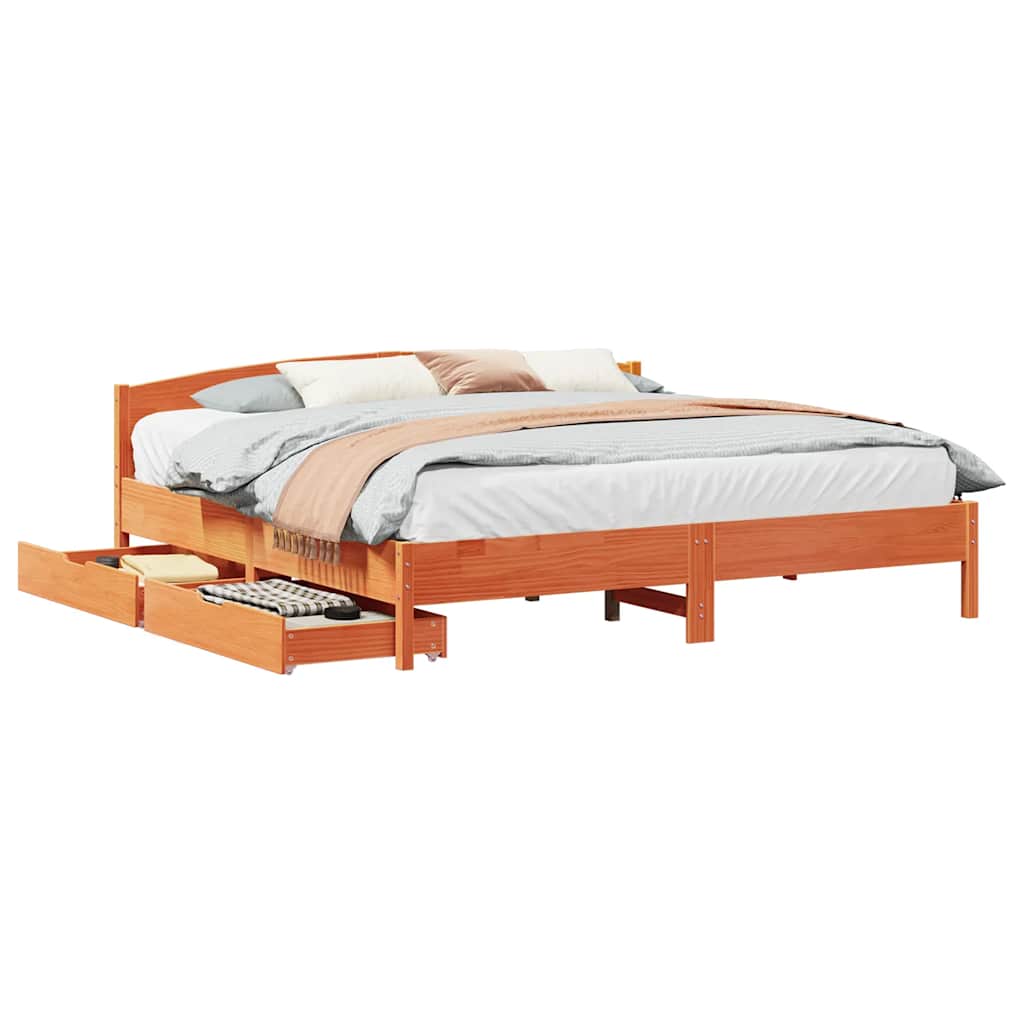 Cadre de lit sans matelas cire marron 180x200cm bois pin massif - XIOS