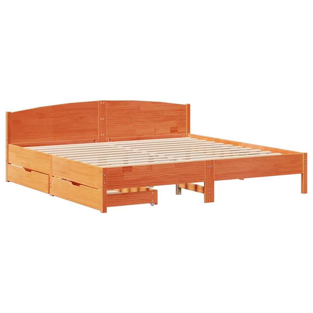 Cadre de lit sans matelas cire marron 180x200cm bois pin massif - XIOS