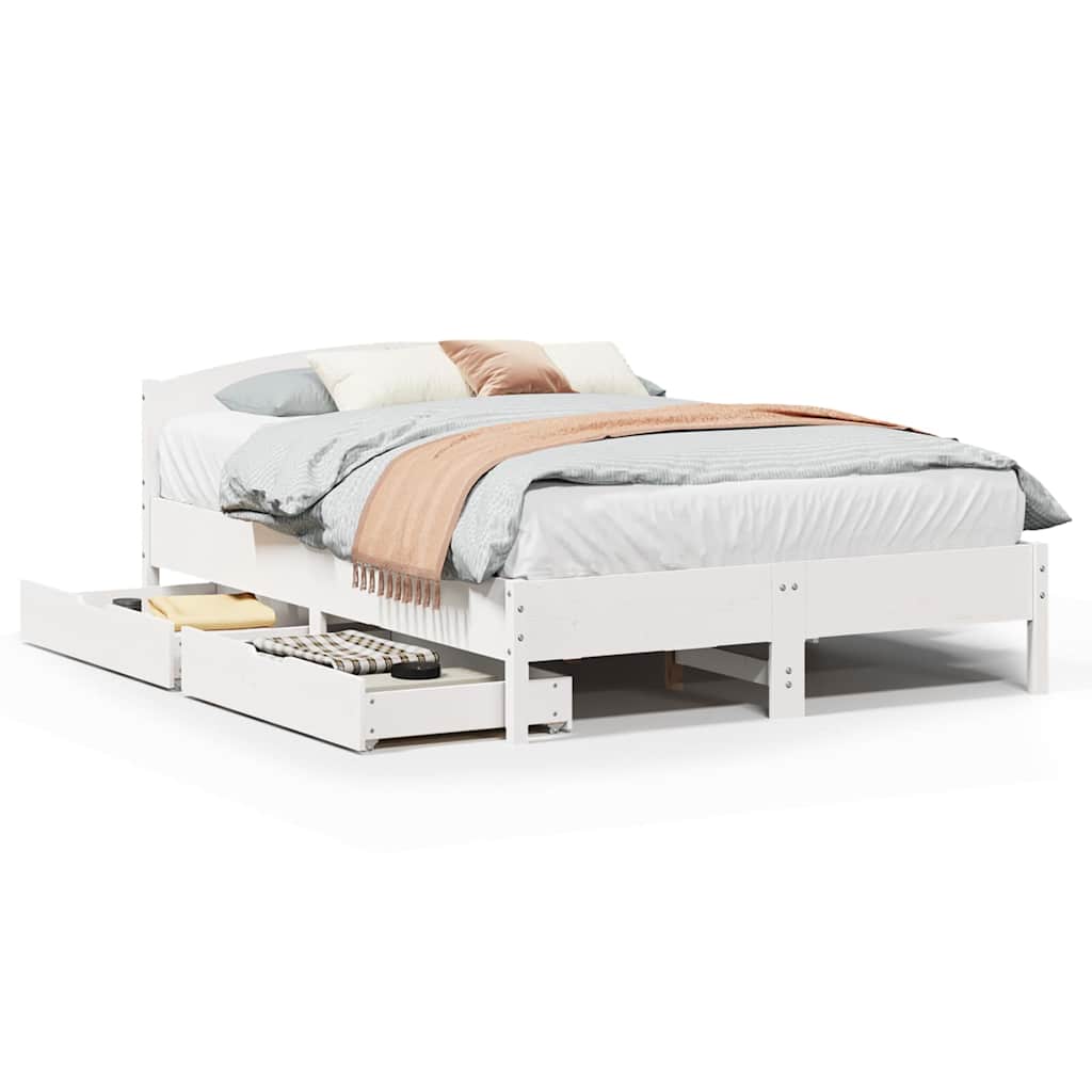 Cadre de lit sans matelas blanc 160x200 cm bois de pin massif - XIOS
