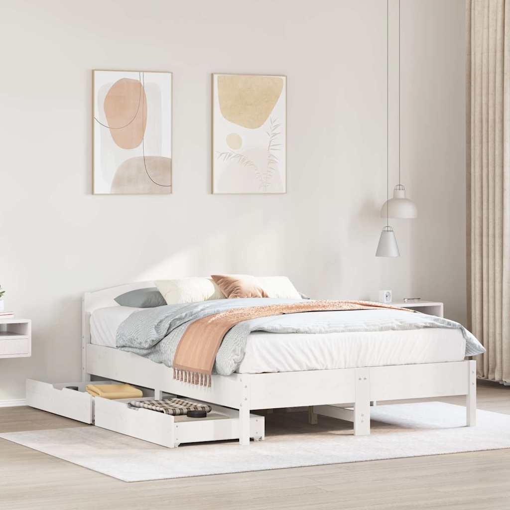 Cadre de lit sans matelas blanc 160x200 cm bois de pin massif - XIOS
