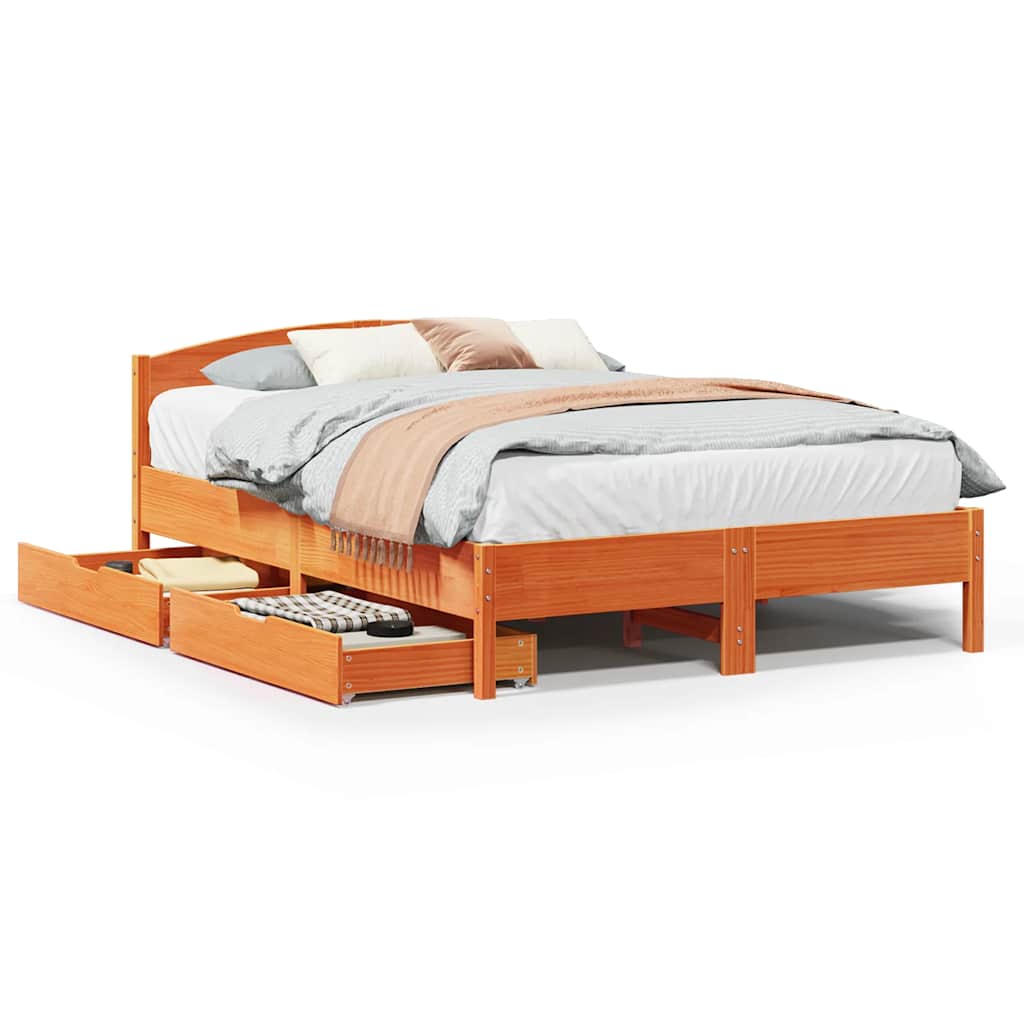 Cadre de lit sans matelas cire marron 140x200cm bois pin massif - XIOS