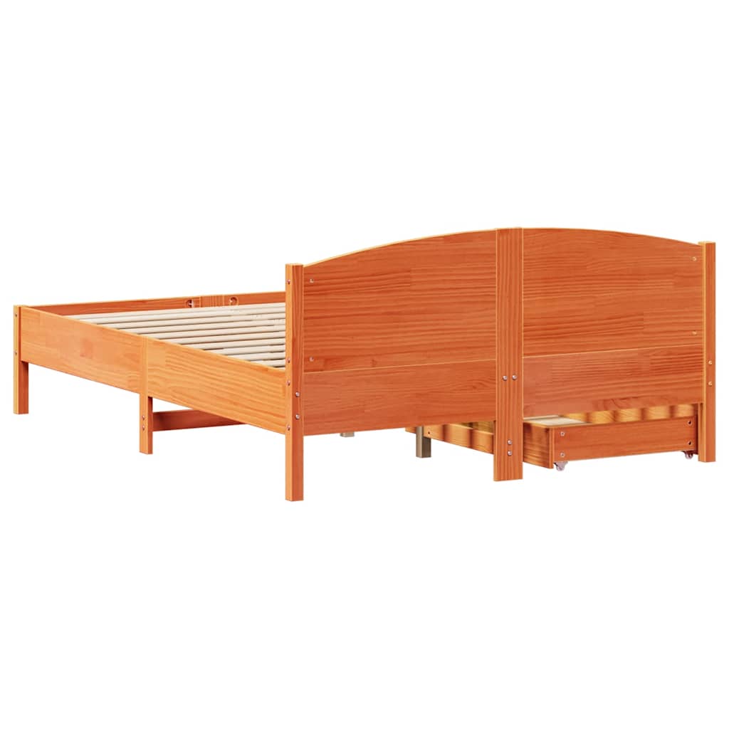 Cadre de lit sans matelas cire marron 140x200cm bois pin massif - XIOS