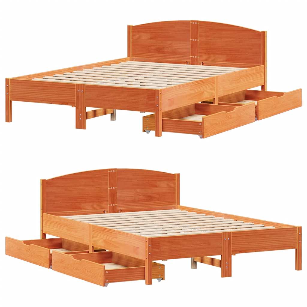 Cadre de lit sans matelas cire marron 140x200cm bois pin massif - XIOS