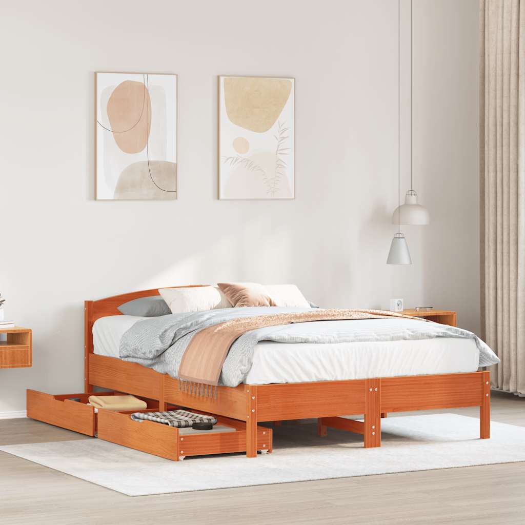 Cadre de lit sans matelas cire marron 120x200cm bois pin massif - XIOS