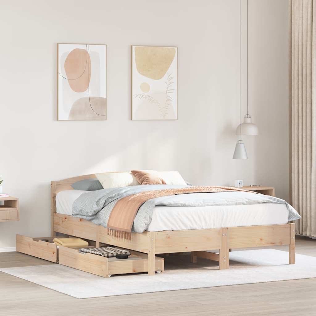 Cadre de lit sans matelas 135x190 cm bois de pin massif - XIOS