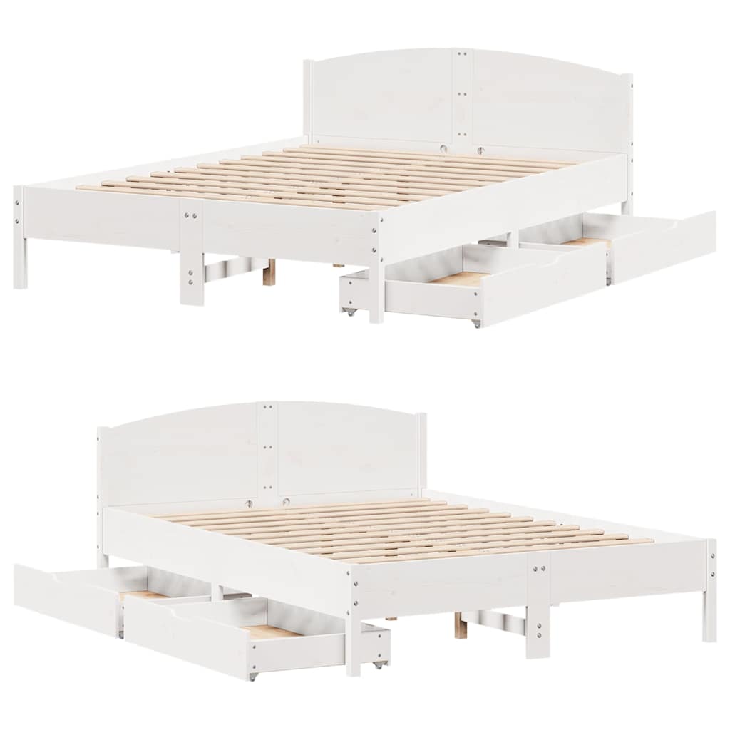 Cadre de lit sans matelas blanc 135x190 cm bois de pin massif - XIOS