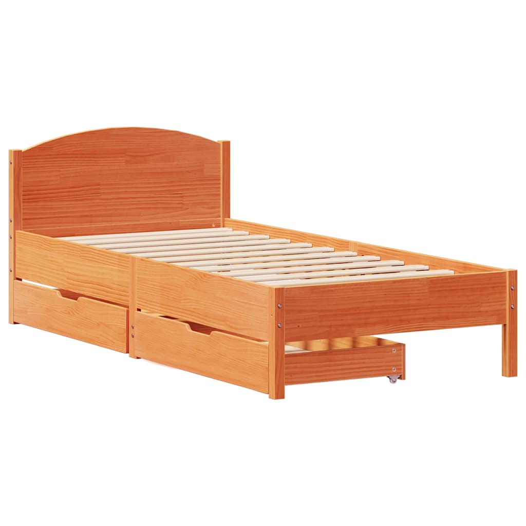 Cadre de lit sans matelas cire marron 75x190 cm bois pin massif - XIOS
