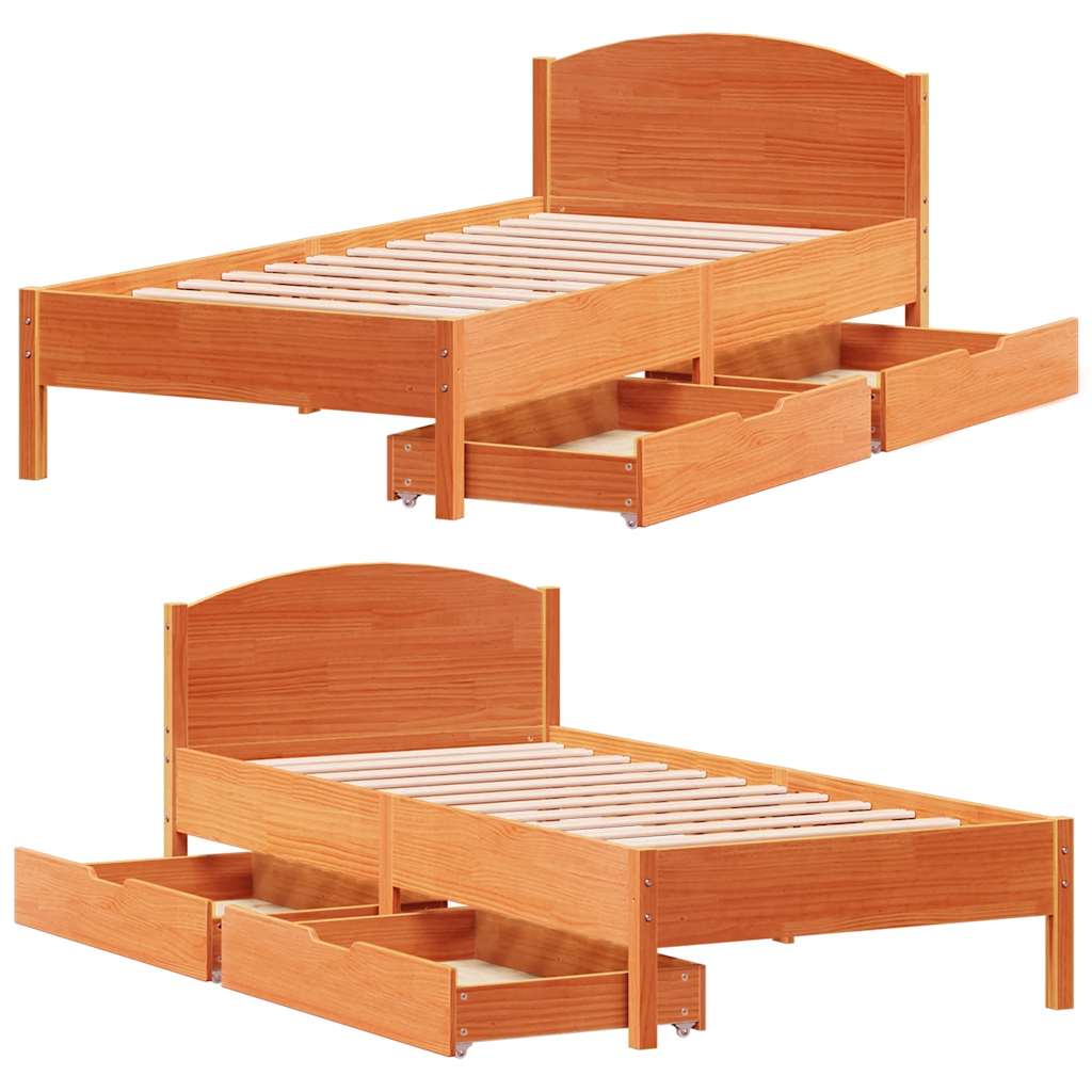 Cadre de lit sans matelas cire marron 75x190 cm bois pin massif - XIOS