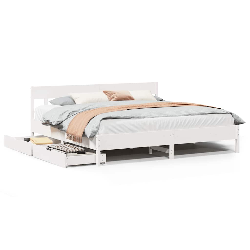 Cadre de lit sans matelas blanc 200x200 cm bois massif de pin - XIOS