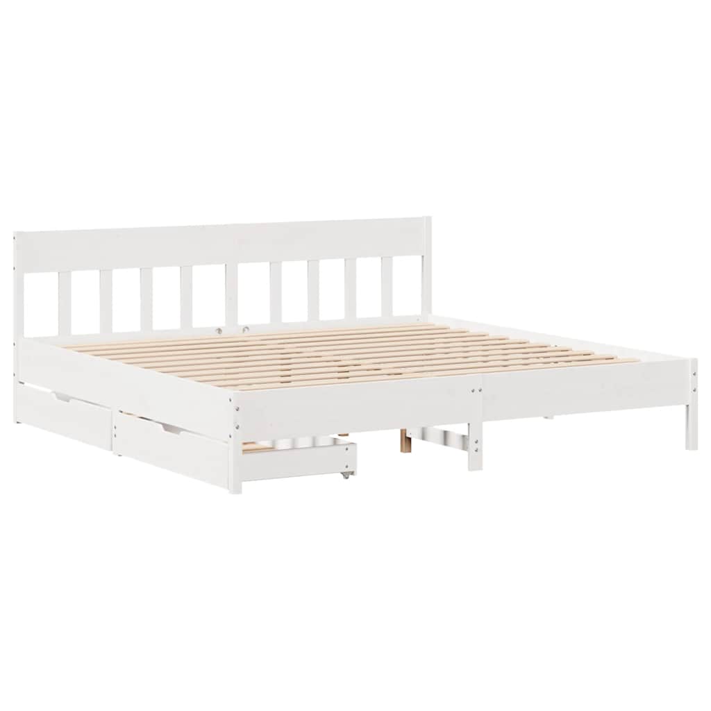 Cadre de lit sans matelas blanc 200x200 cm bois massif de pin - XIOS