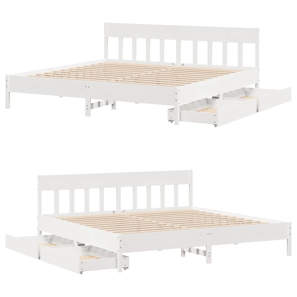 Cadre de lit sans matelas blanc 200x200 cm bois massif de pin - XIOS