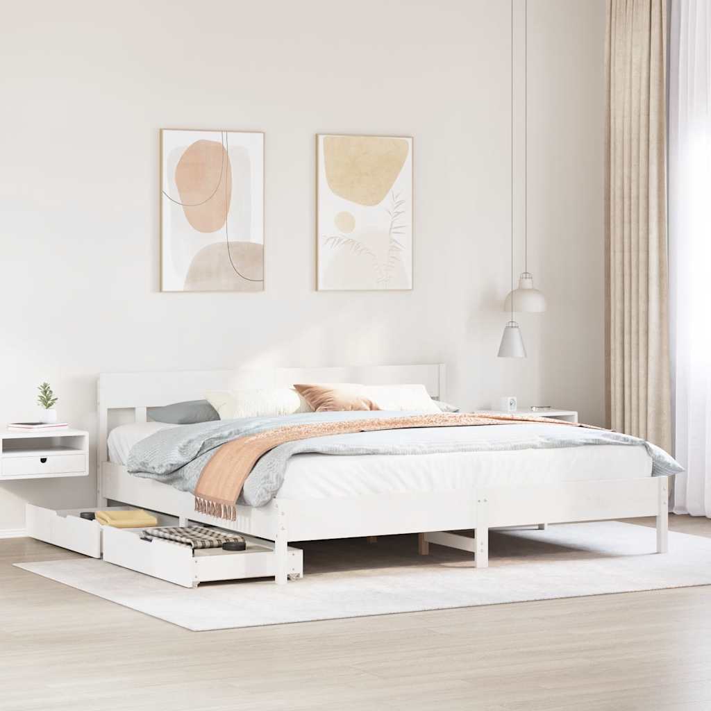 Cadre de lit sans matelas blanc 200x200 cm bois massif de pin - XIOS
