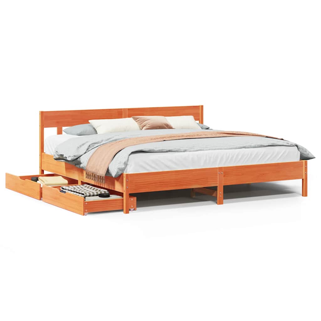 Cadre de lit sans matelas cire marron 200x200cm bois pin massif - XIOS