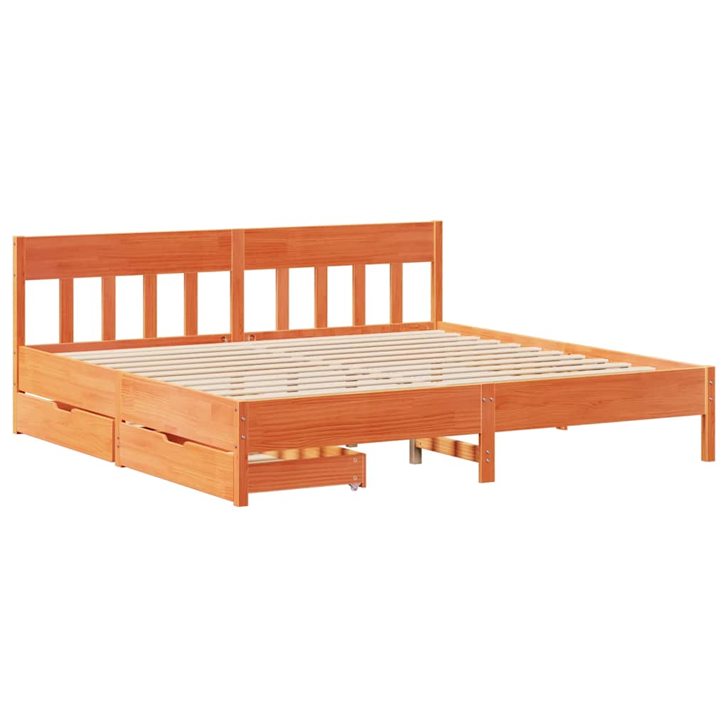 Cadre de lit sans matelas cire marron 200x200cm bois pin massif - XIOS