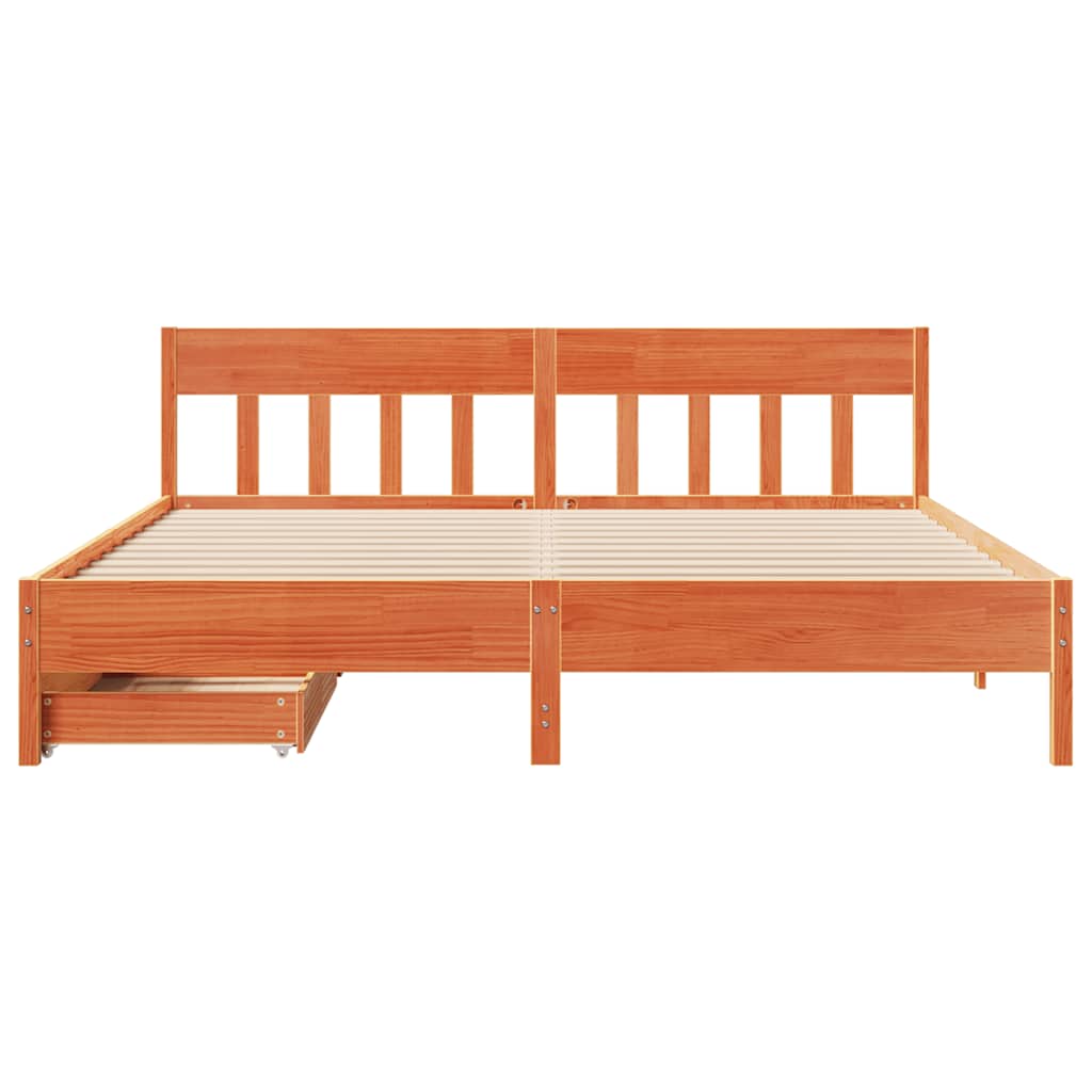 Cadre de lit sans matelas cire marron 200x200cm bois pin massif - XIOS