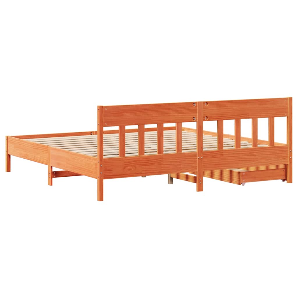 Cadre de lit sans matelas cire marron 200x200cm bois pin massif - XIOS