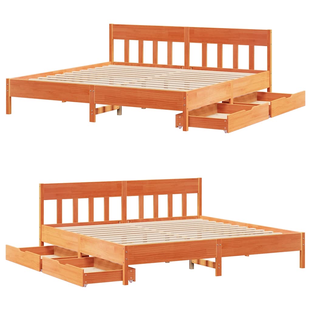 Cadre de lit sans matelas cire marron 200x200cm bois pin massif - XIOS