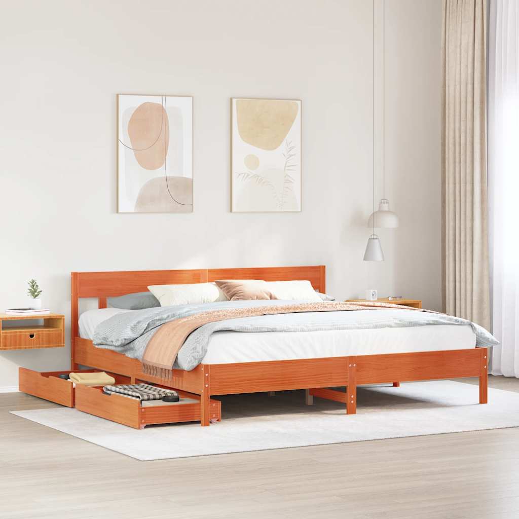 Cadre de lit sans matelas cire marron 200x200cm bois pin massif - XIOS