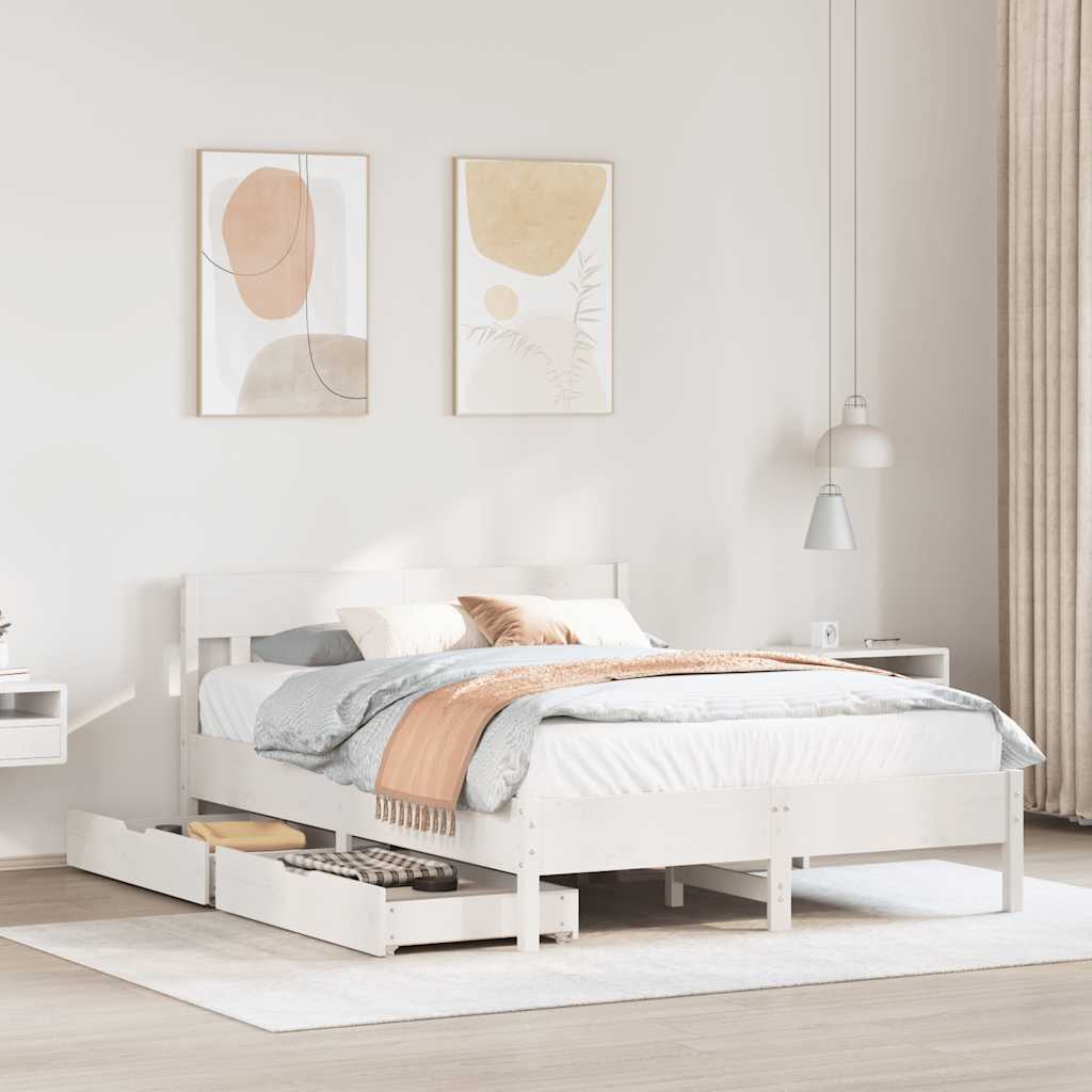 Cadre de lit sans matelas blanc 160x200 cm bois de pin massif - XIOS