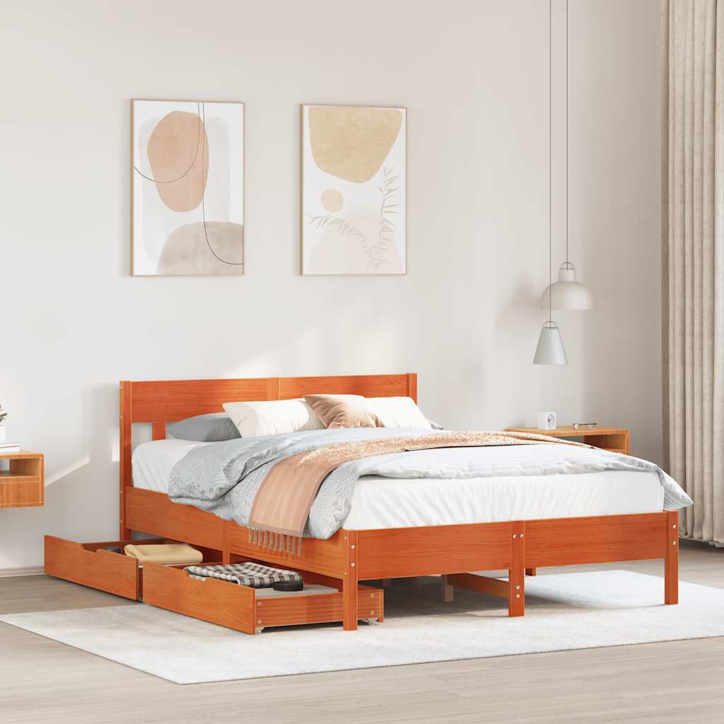 Cadre de lit sans matelas cire marron 160x200cm bois pin massif - XIOS