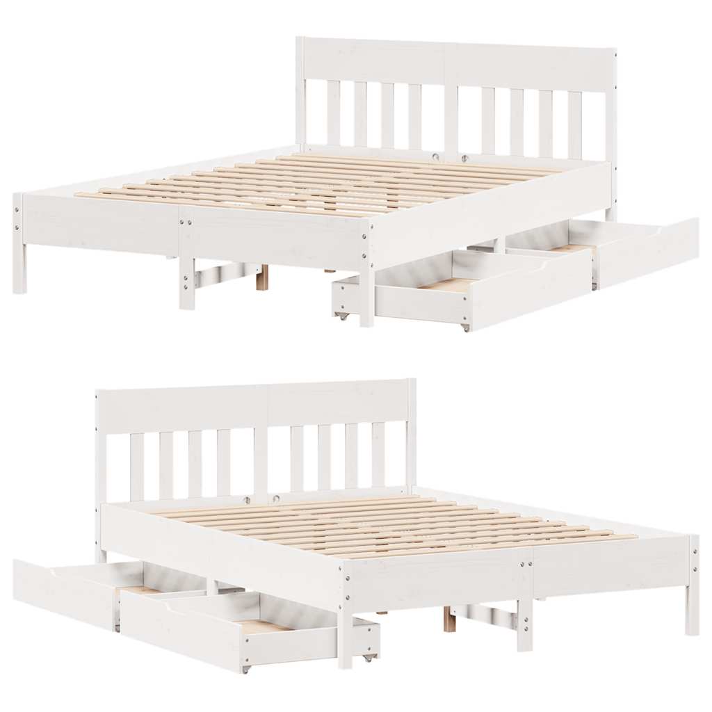 Cadre de lit sans matelas blanc 150x200 cm bois de pin massif - XIOS