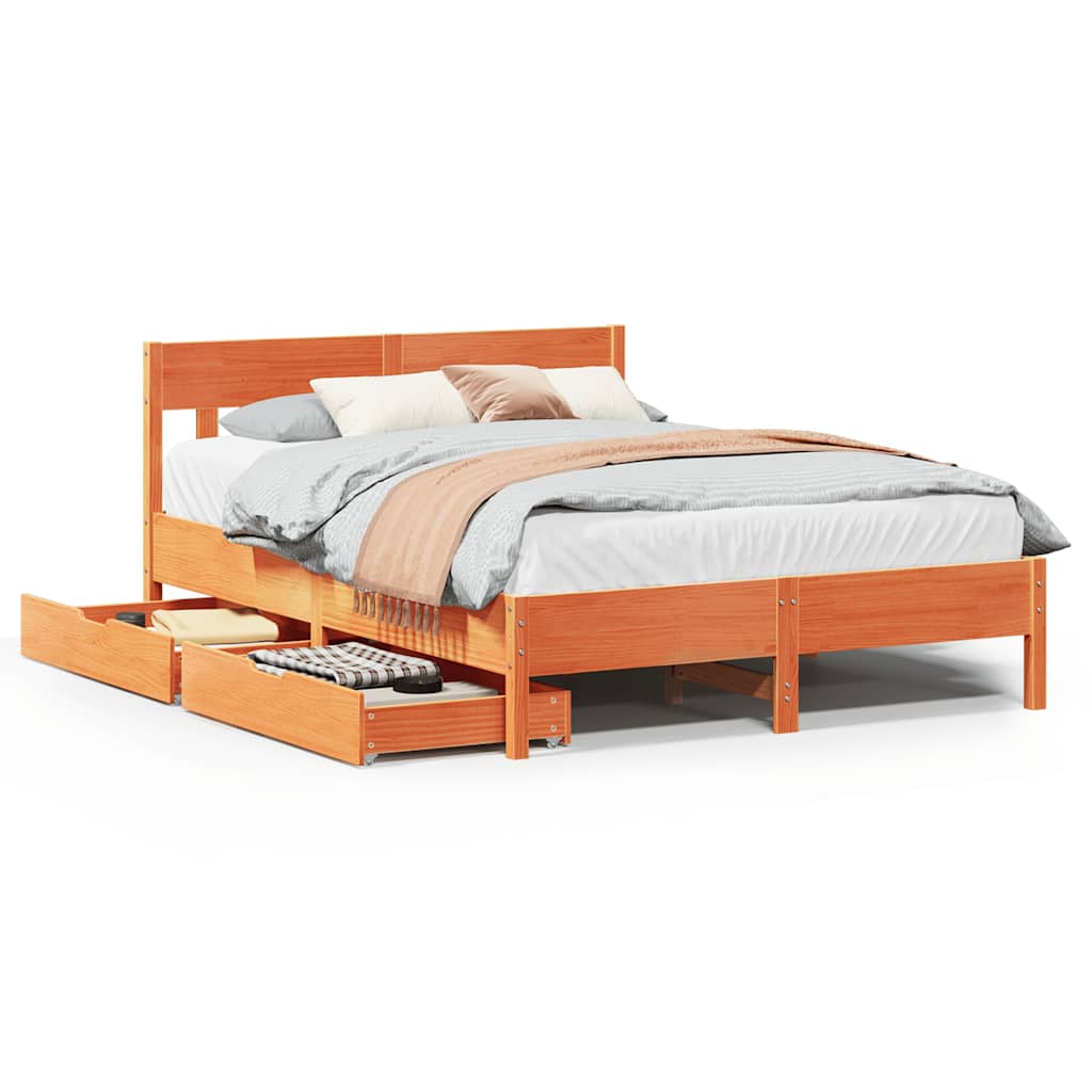 Cadre de lit sans matelas cire marron 150x200cm bois pin massif - XIOS