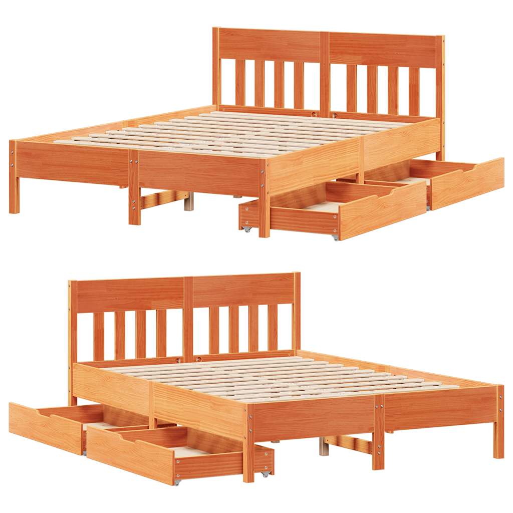Cadre de lit sans matelas cire marron 150x200cm bois pin massif - XIOS