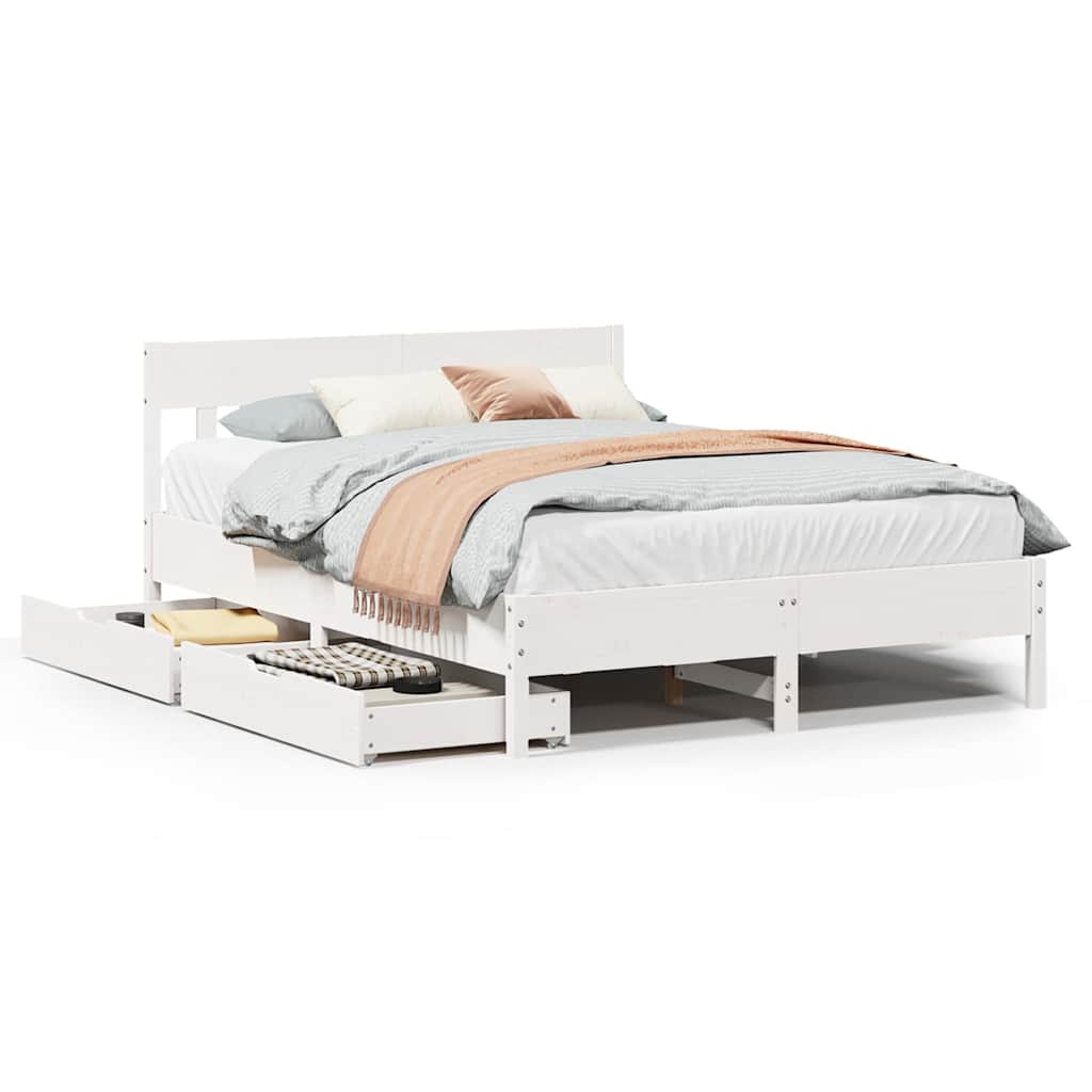 Cadre de lit sans matelas blanc 140x200 cm bois de pin massif - XIOS