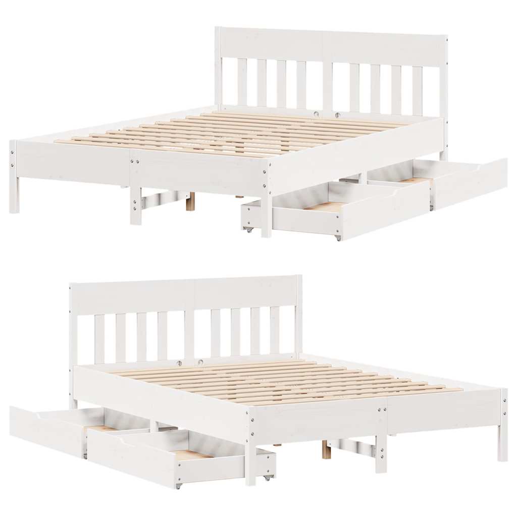 Cadre de lit sans matelas blanc 140x200 cm bois de pin massif - XIOS