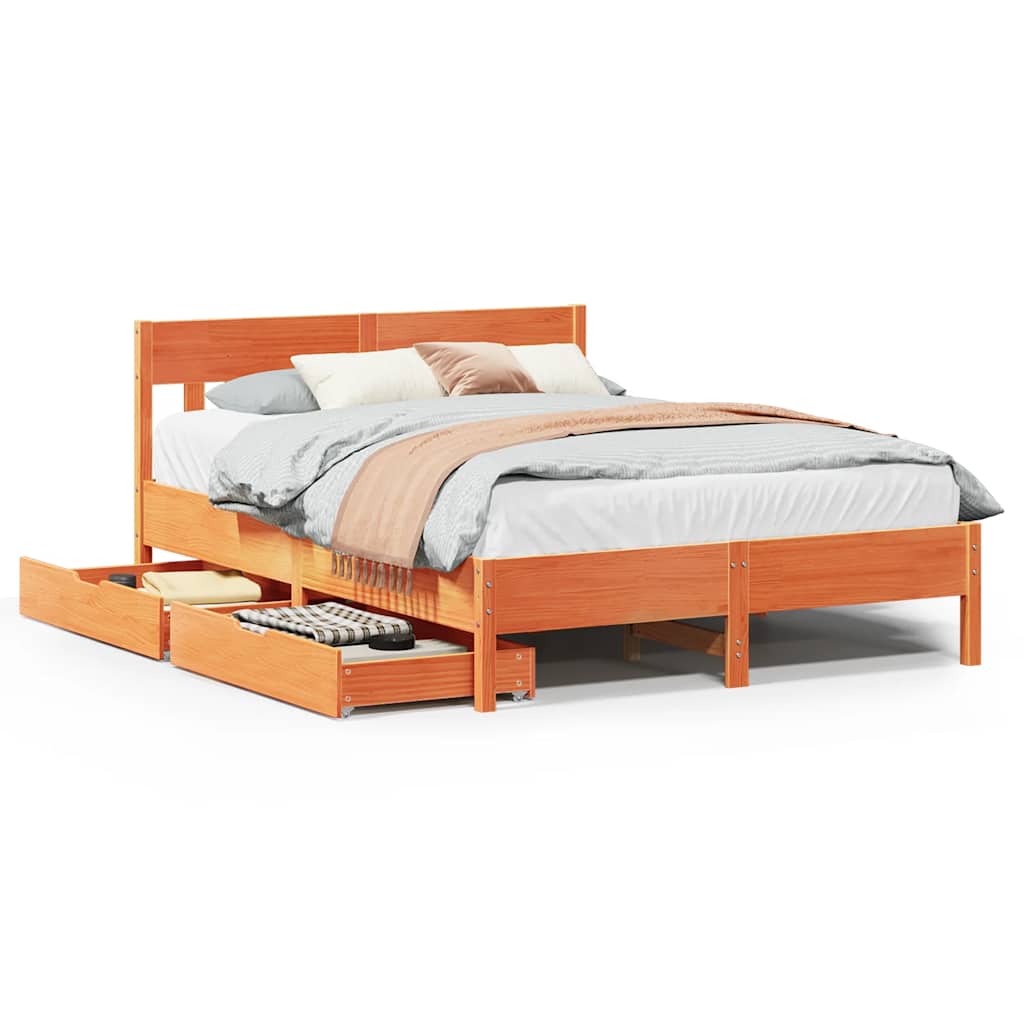 Cadre de lit sans matelas cire marron 140x200cm bois pin massif - XIOS