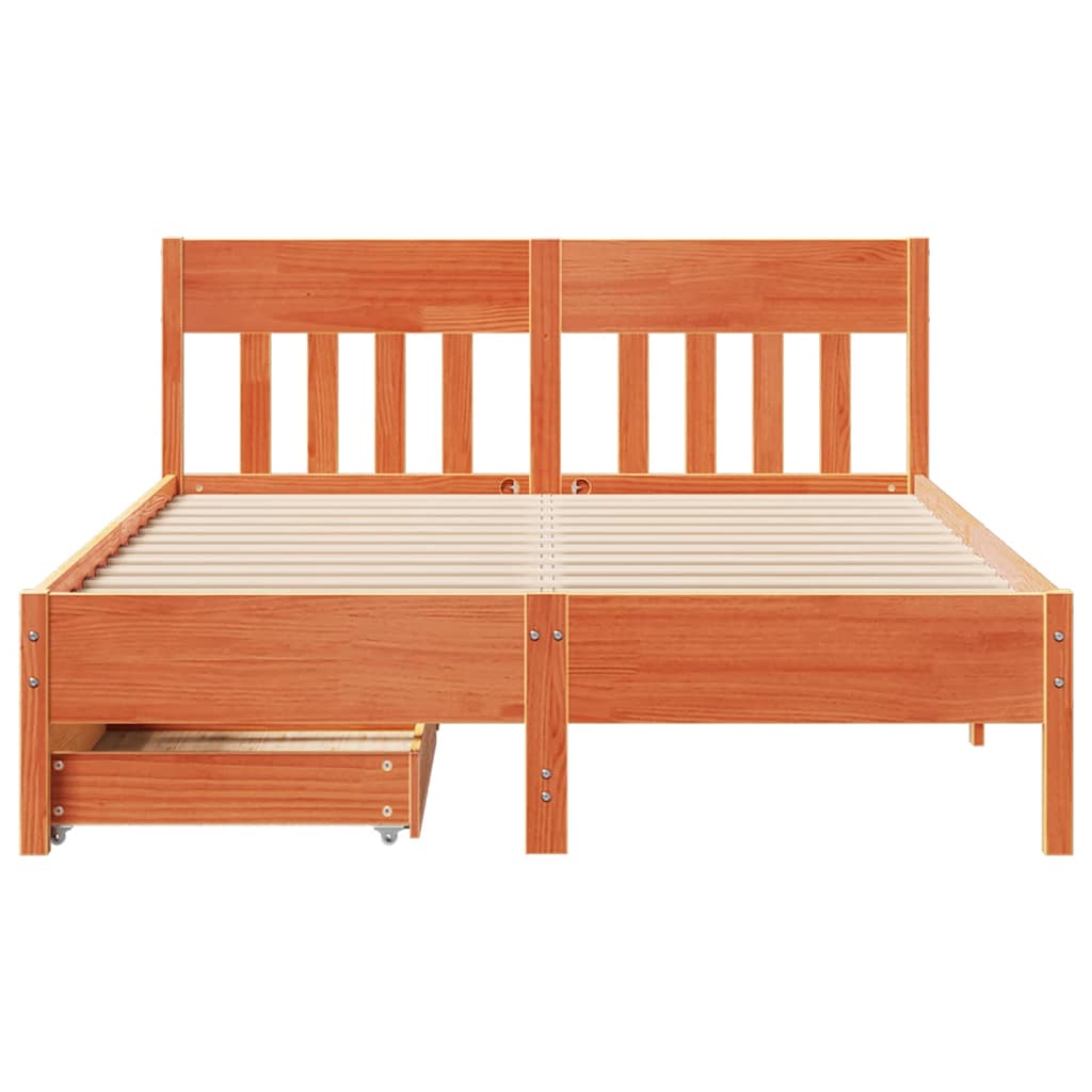 Cadre de lit sans matelas cire marron 140x200cm bois pin massif - XIOS