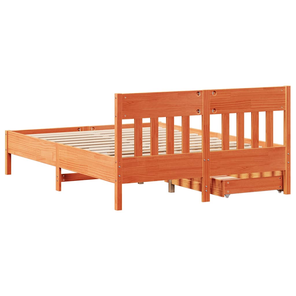 Cadre de lit sans matelas cire marron 140x200cm bois pin massif - XIOS