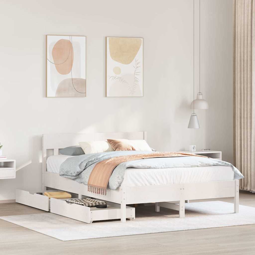 Cadre de lit sans matelas blanc 120x200 cm bois de pin massif - XIOS