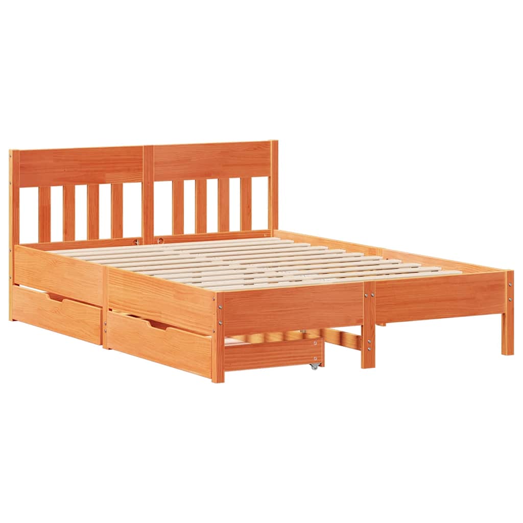 Cadre de lit sans matelas cire marron 120x200cm bois pin massif - XIOS