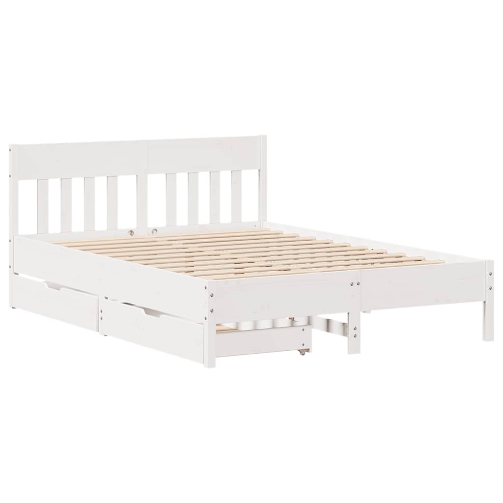 Cadre de lit sans matelas blanc 140x190 cm bois de pin massif - XIOS