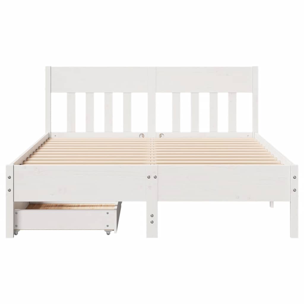 Cadre de lit sans matelas blanc 140x190 cm bois de pin massif - XIOS