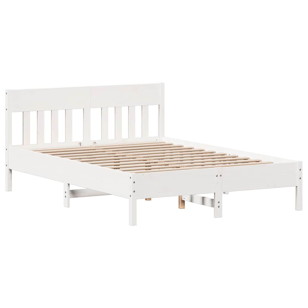 Cadre de lit sans matelas blanc 140x190 cm bois de pin massif - XIOS