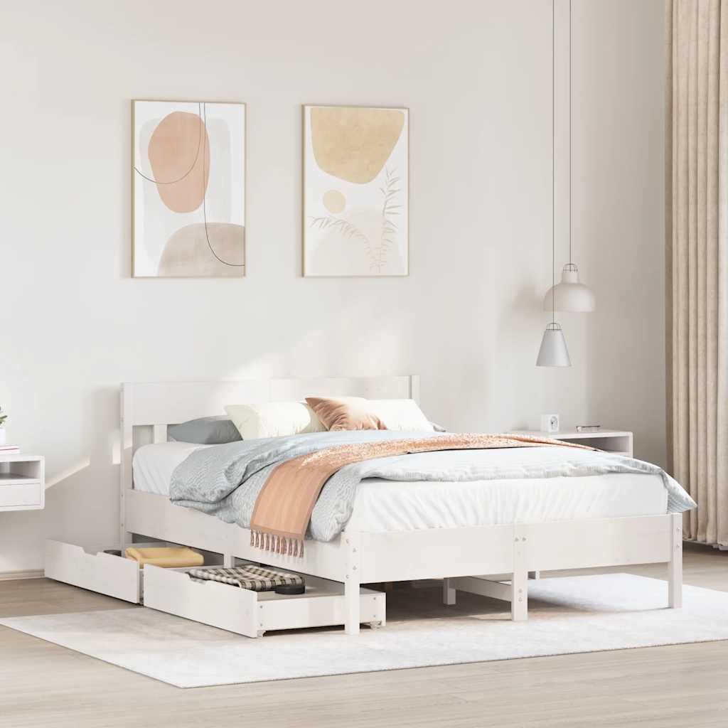 Cadre de lit sans matelas blanc 140x190 cm bois de pin massif - XIOS